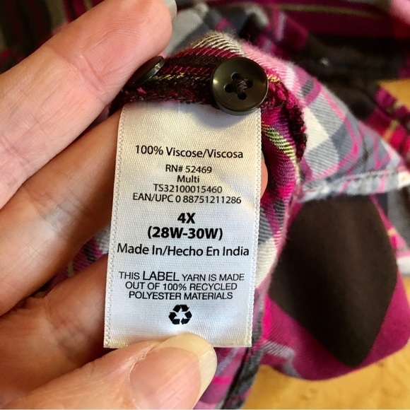 Terra & Sky Plaid Button Down Blouse, Pink, Black, Size 4X - Picture 6 of 17